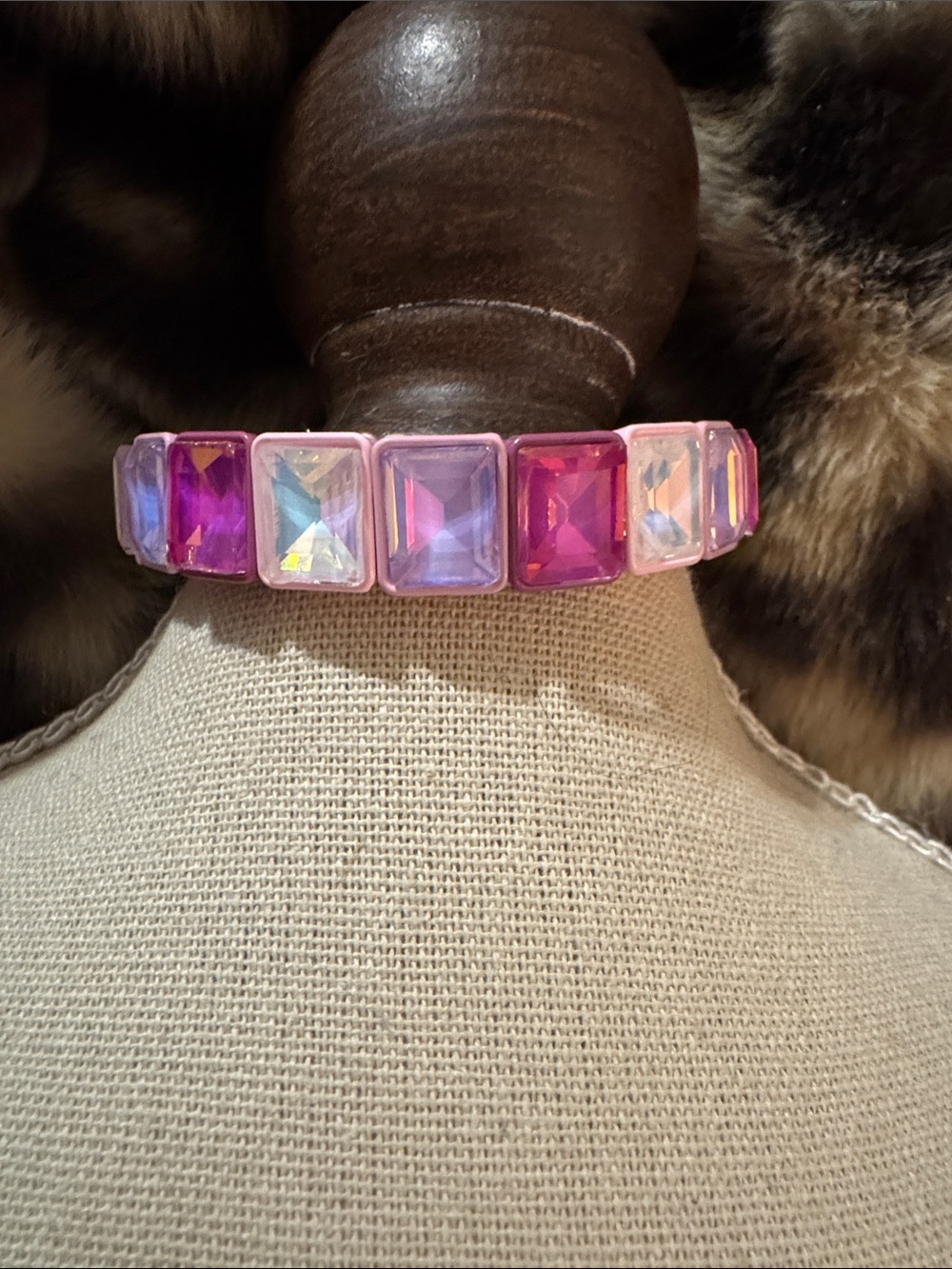 Pink Multi-Stone Stretch Necklace with Iridescent Gems